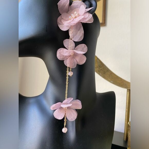 Pink flower drop earrings M198 - Picture 5 of 5